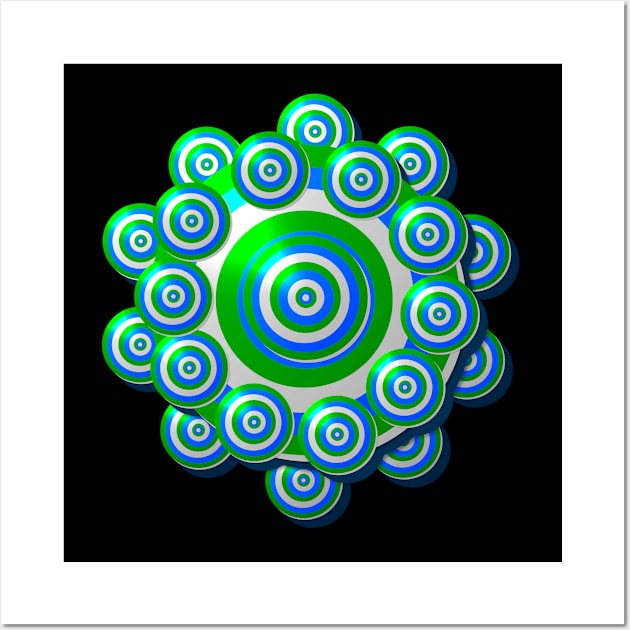 Flower Design made with circles - white, blue, green Wall Art by emyzingdesignz